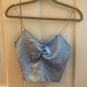 nasty gal diamanté blue crop top